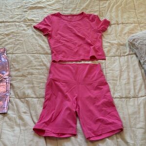 Tnaction by Aritzia biker short and crop top M Barbie pink set